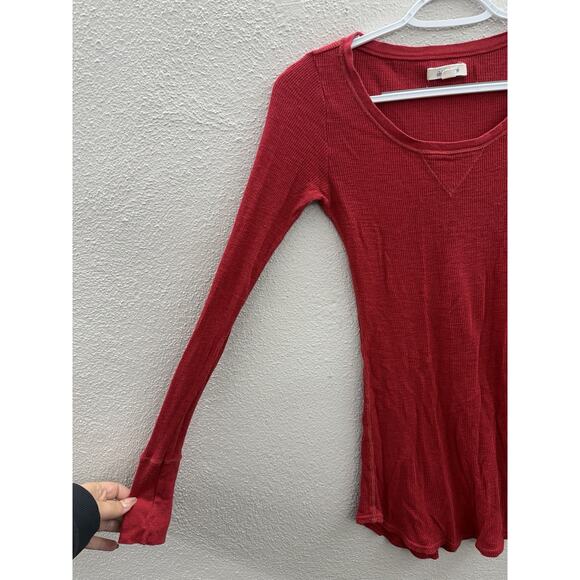 Aerie Womens Shirt Size Small Red Waffle Knit Long Sleeve - Picture 2 of 10